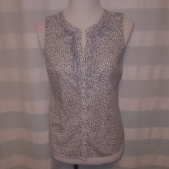 White and gray blouse with ruffle detail - Picture 2 of 4